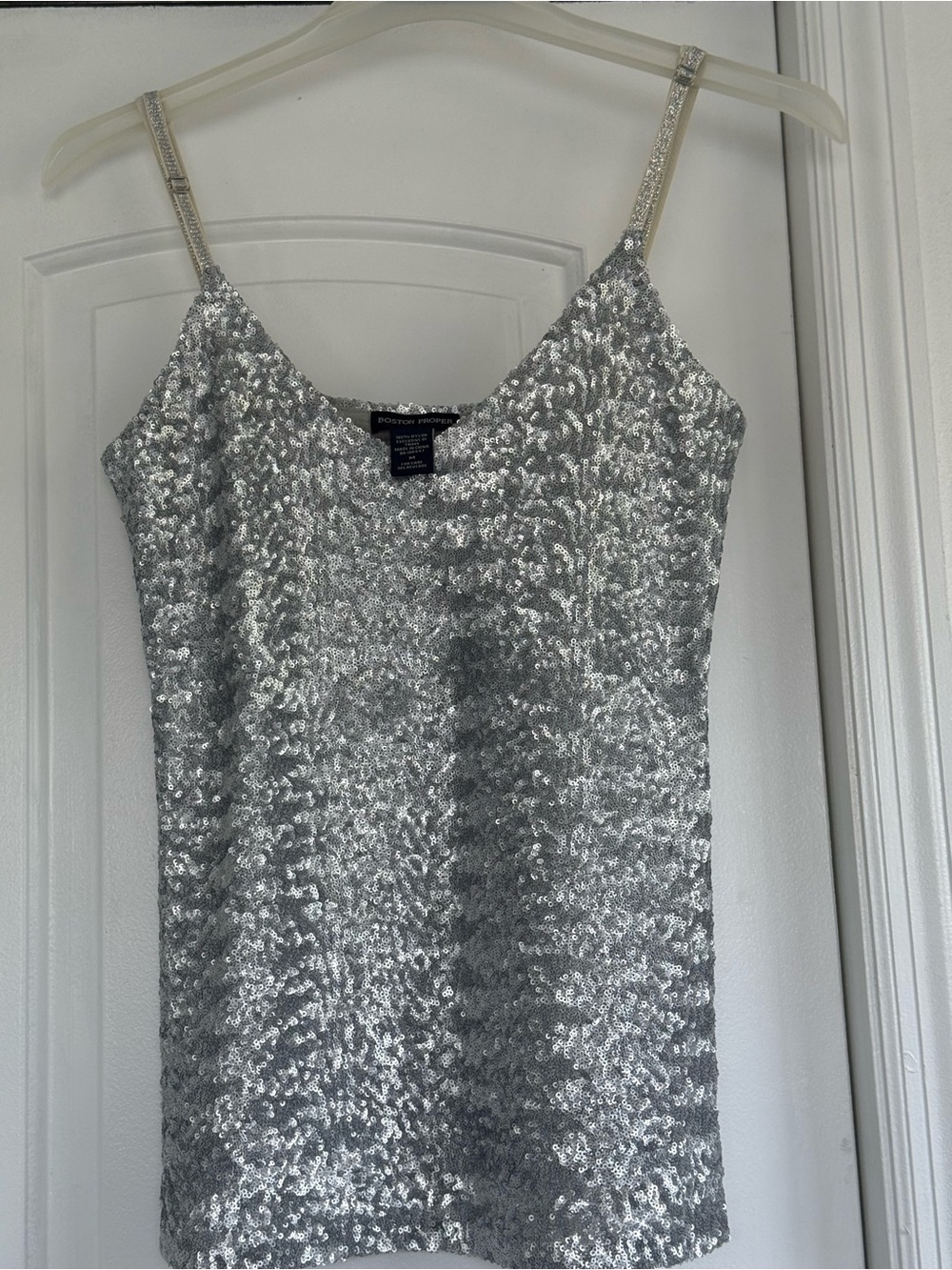 Boston Proper Silver Sequin Tank Top